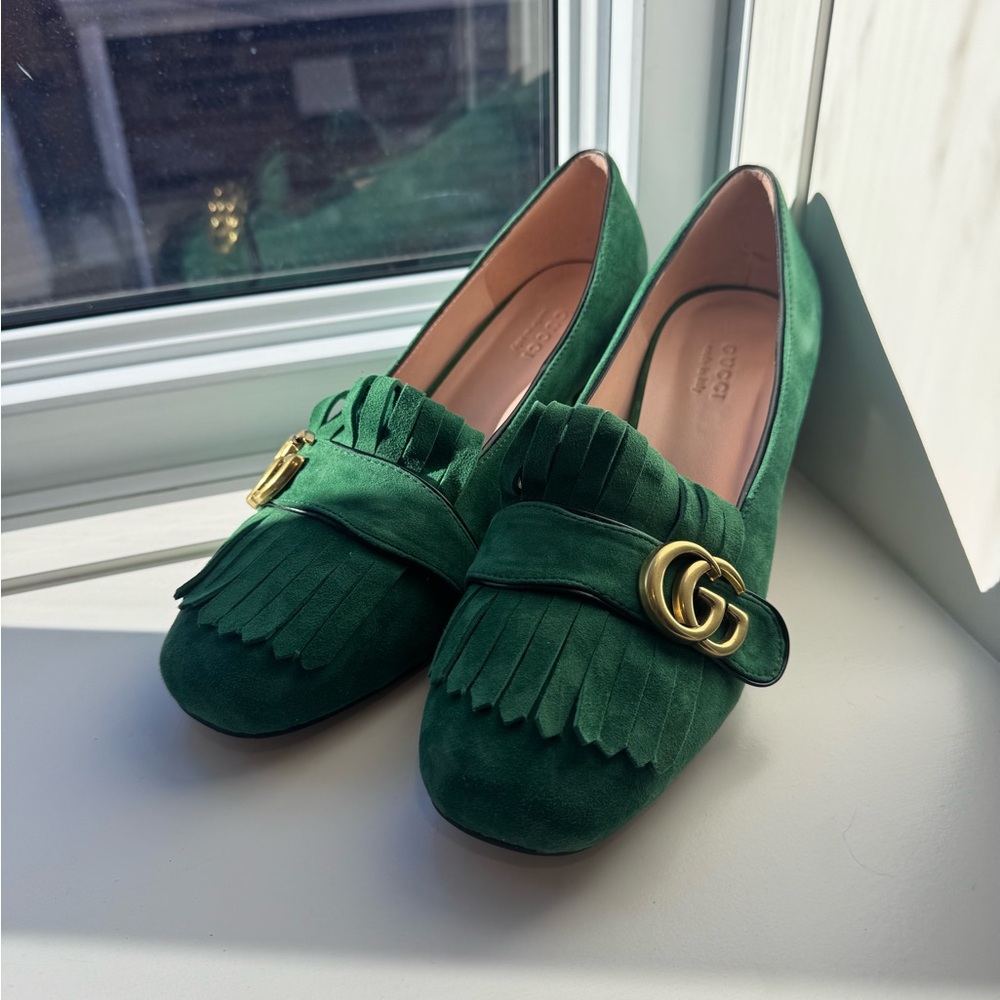 1:1 Gucci Green Marmont Suede Loafers size 40
